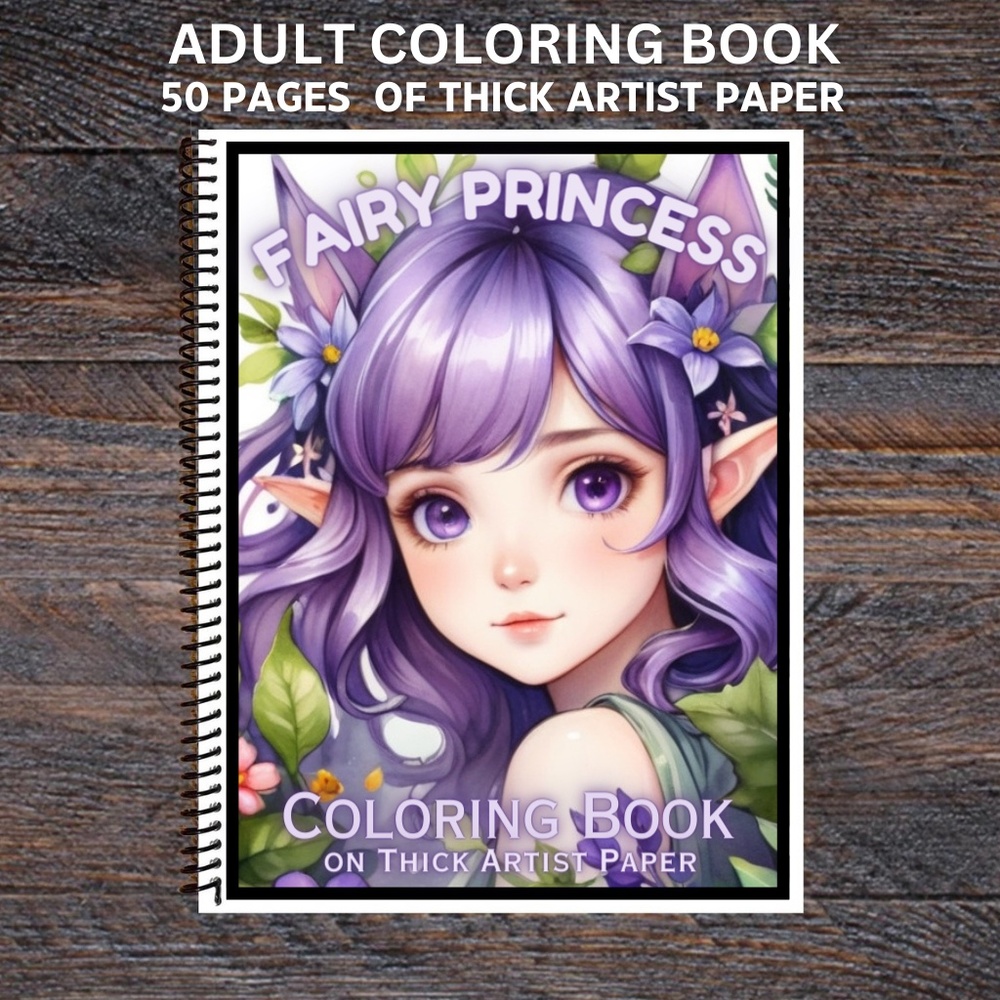 Fairy Princess - Spiral Bound Adult Coloring Book - Thick Artist Paper 50 pgs